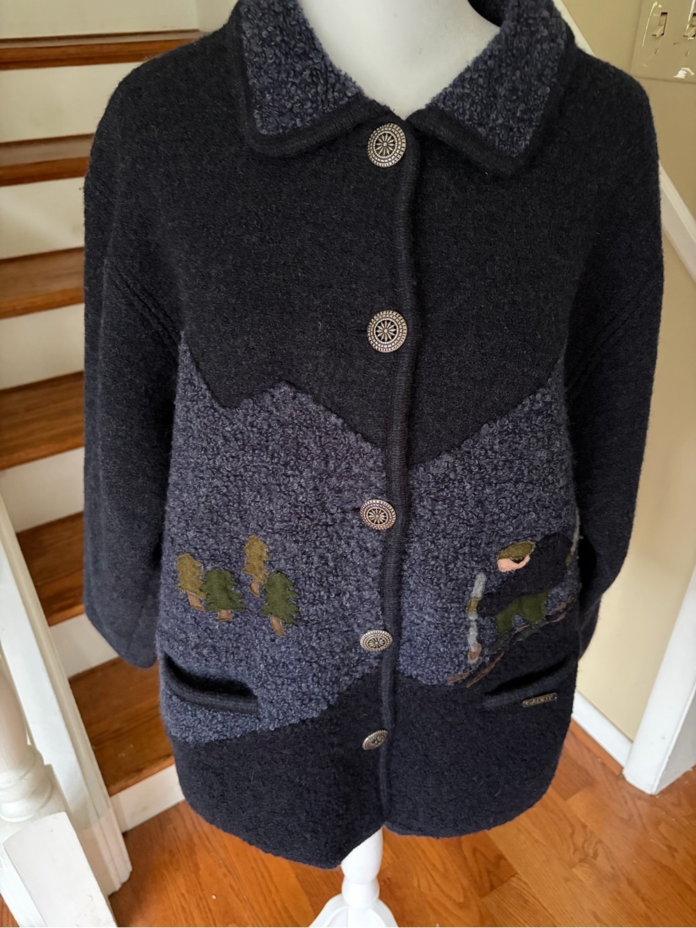 Vintage Gaddy Collection Wool Cardigan L Alpine Embroidered Folk Art Hand Framed